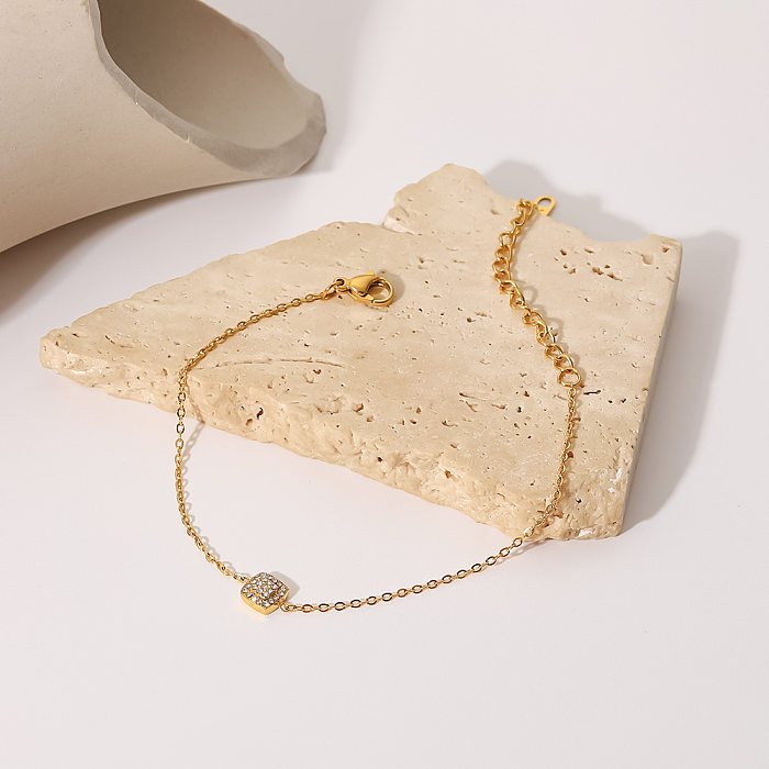 Pulseiras quadradas fashion de aço inoxidável banhadas a ouro zircão pulseiras de aço inoxidável
