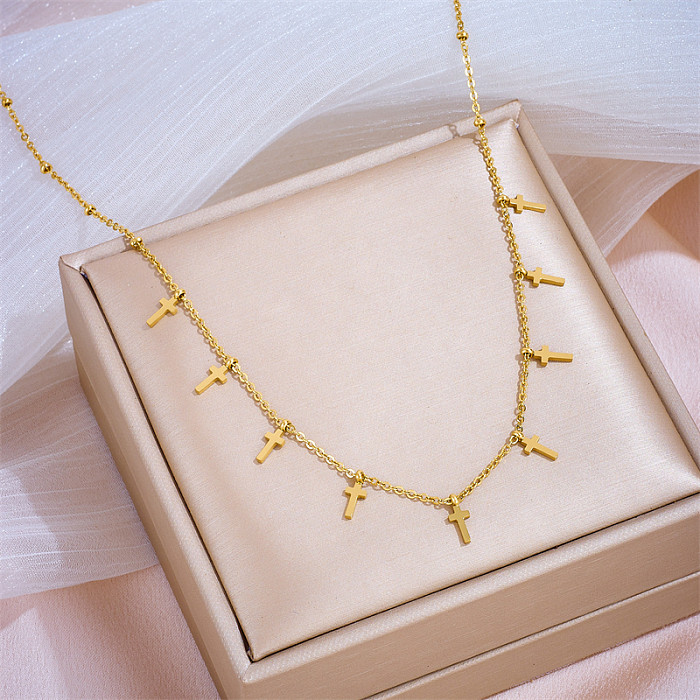 Einfache Halskette mit Kreuz-Schmetterling-Anhänger aus Edelstahl, vergoldet, in großen Mengen