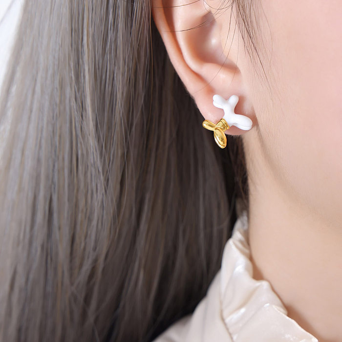 1 paire de clous d'oreilles en acier inoxydable plaqué or 18 carats, Style moderne et décontracté, géométrique, émail époxy