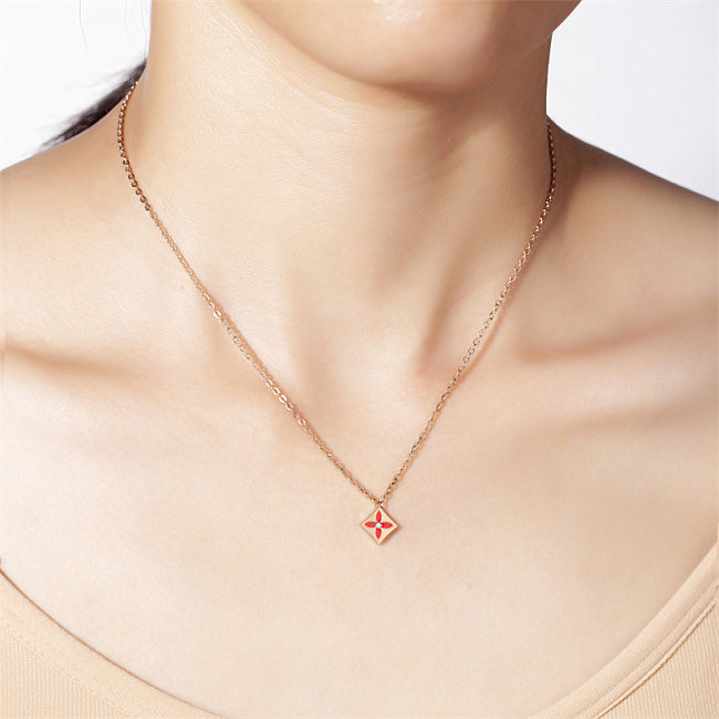 Collier avec pendentif en forme de trèfle à quatre feuilles, Style Simple, en acier inoxydable, plaqué or Rose, diamant, en vrac