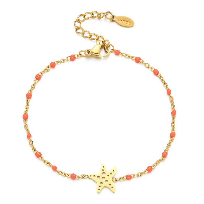Casual Simple Style Starfish Stainless Steel Enamel Plating Hollow Out Bracelets
