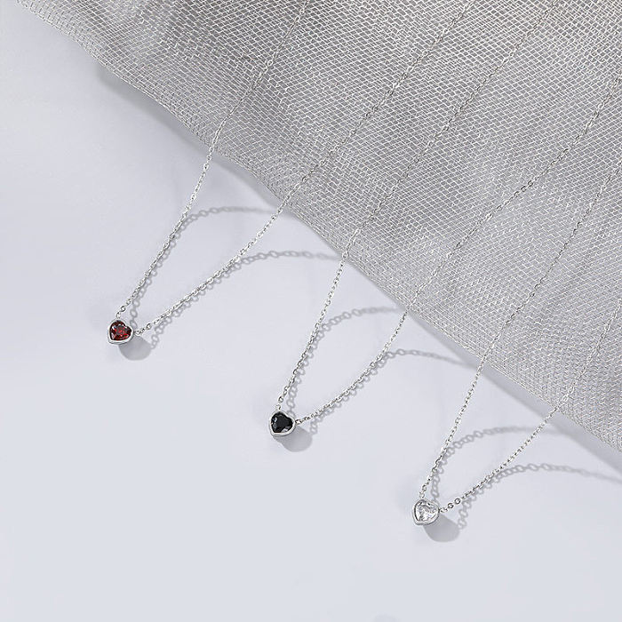 Fashion Heart Shape Stainless Steel Inlay Zircon Pendant Necklace 1 Piece