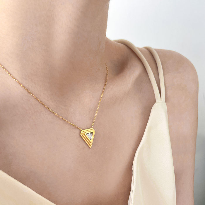 Simple Style Triangle Square Stainless Steel Zircon Pendant Necklace In Bulk