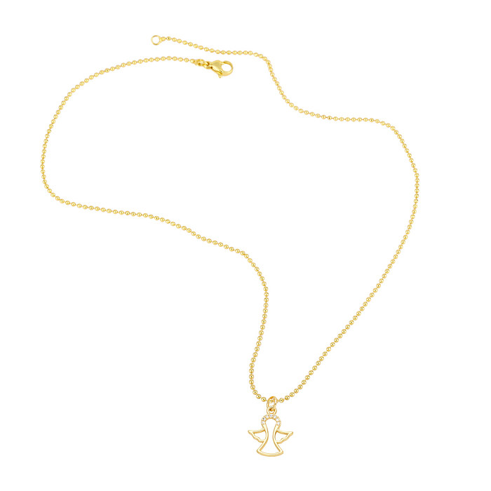 Estilo simples streetwear cruz anjo coração forma aço inoxidável chapeamento de cobre incrustação zircão 18k banhado a ouro pingente colar