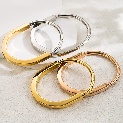 Boucle en acier inoxydable de couleur unie ovale de style IG en gros plaqué bracelet plaqué or 18 carats