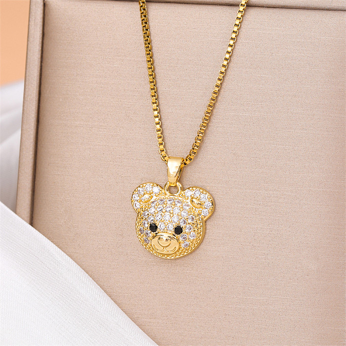 Cute Streetwear Little Bear Panda Stainless Steel  Stainless Steel Plating Inlay Zircon 18K Gold Plated Gold Plated Pendant Necklace