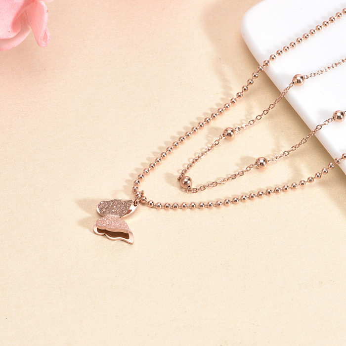 Sweet Simple Style Butterfly Stainless Steel Layered Necklaces