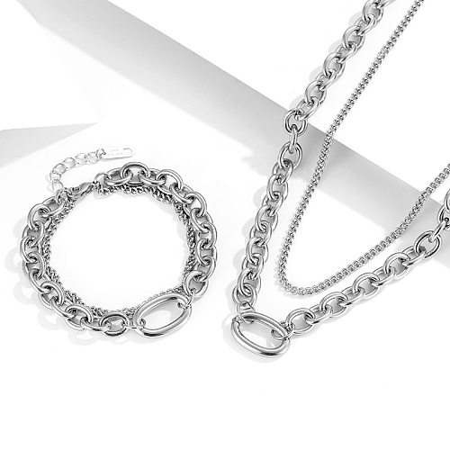 Nouveau Chaîne multicouche cercle plaqué or collier en acier inoxydable Bracelet