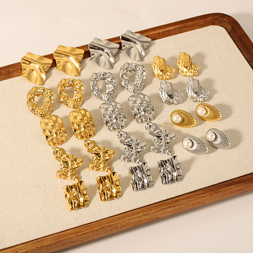 1 par de pinos de orelha banhados a ouro 18K, estilo simples, cor sólida, irregular, aço inoxidável