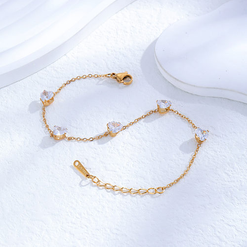 Vintage Style Artistic Heart Shape Titanium Steel Plating Inlay Zircon 24K Gold Plated Bracelets