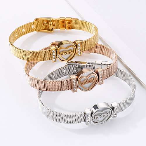 Bracelet réglable en forme de cœur, bijoux à la mode, ceinture en maille en acier inoxydable