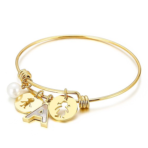 Nouveau Bracelet Simple en perles d'acier inoxydable de 26 lettres, vente en gros de bijoux