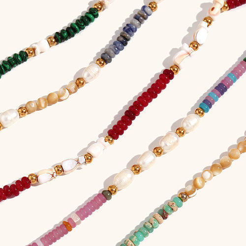 Bracelets de perles rondes en acier inoxydable de style simple