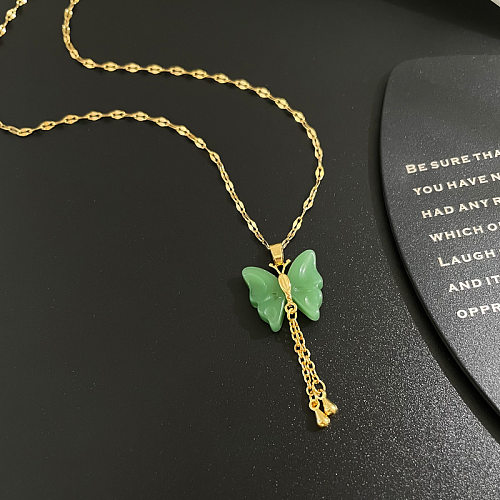 Fashion Butterfly Stainless Steel Copper Tassel Plating Pendant Necklace
