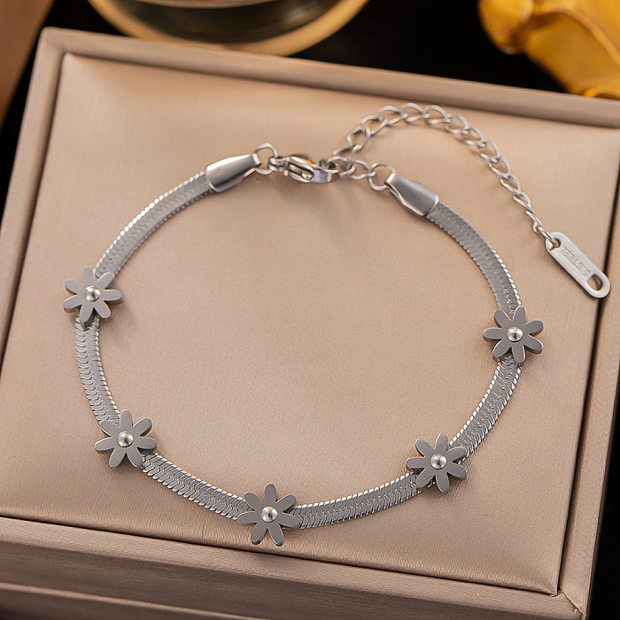 1 pièce de bracelets plaqués en acier titane fleur à la mode