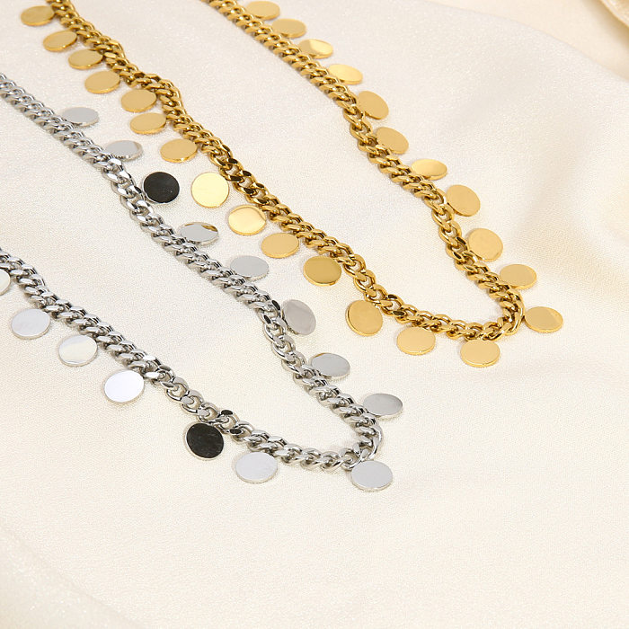 IG Style Nordic Style Roman Style Sequins Stainless Steel  18K Gold Plated Sweater Chain Necklace In Bulk