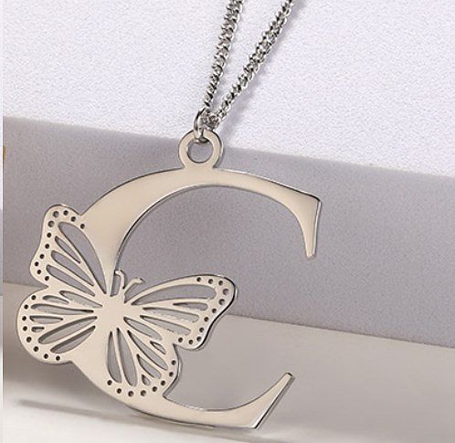 Casual Simple Style Letter Butterfly Stainless Steel  Plating Hollow Out 18K Gold Plated Pendant Necklace