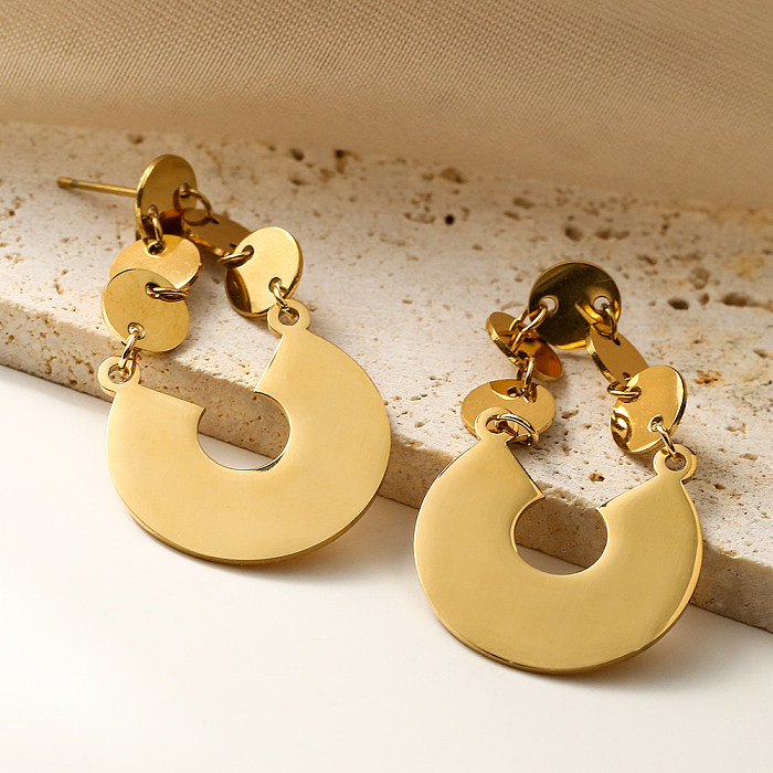 1 par de brincos de gota banhados a ouro 18K com revestimento geométrico streetwear em aço inoxidável