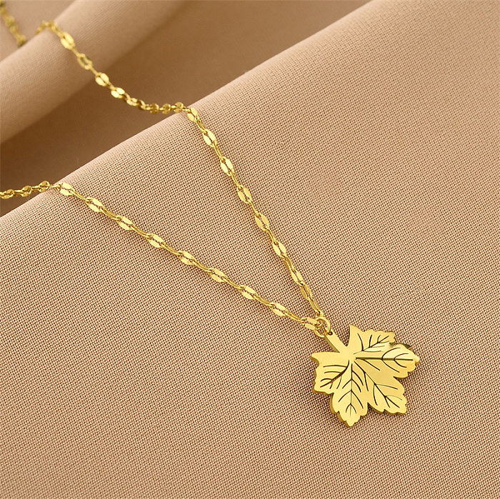 Retro Maple Leaf Stainless Steel Necklace
