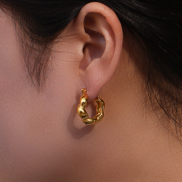 Boucles d'oreilles créoles en acier inoxydable, style simple, fleur, placage, boucles d'oreilles en acier inoxydable