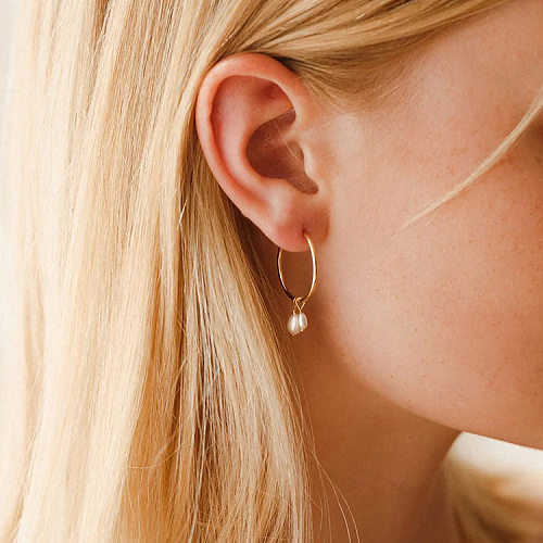 1 Pair Lady Geometric Stainless Steel  Freshwater Pearl Earrings