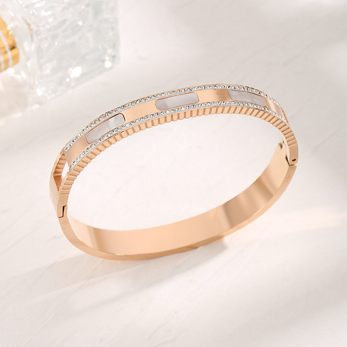 Glam Luxurious Classic Style Geometric Stainless Steel Titanium Steel Plating Inlay Zircon 18K Gold Plated Bangle