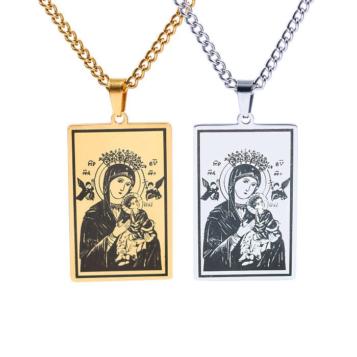 Halskette im Ethno-Stil mit Edelstahlbeschichtung der Jungfrau Maria, 1 Stück