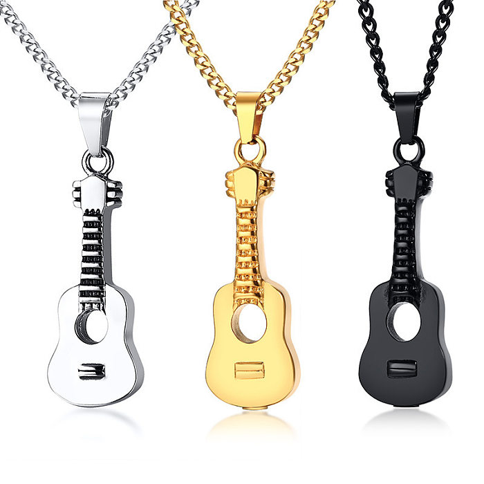 Fashion Guitar Stainless Steel Pendant Necklace Plating Stainless Steel  Necklaces