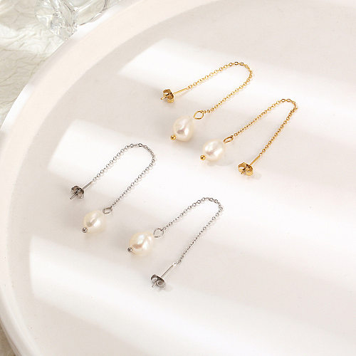 1 par de líneas de oreja de acero inoxidable con perlas de impresión de estilo simple