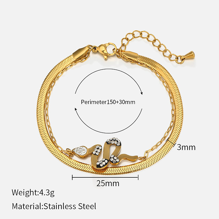 Bracelets de strass plaqués or en acier inoxydable serpent à la mode