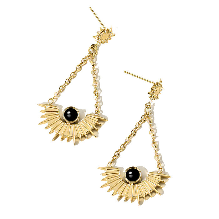1 Pair Elegant Retro Sector Plating Inlay Stainless Steel  Natural Stone Gold Plated Drop Earrings