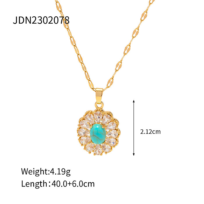 1 Piece Fashion Oval Stainless Steel  Plating Inlay Turquoise Zircon Pendant Necklace