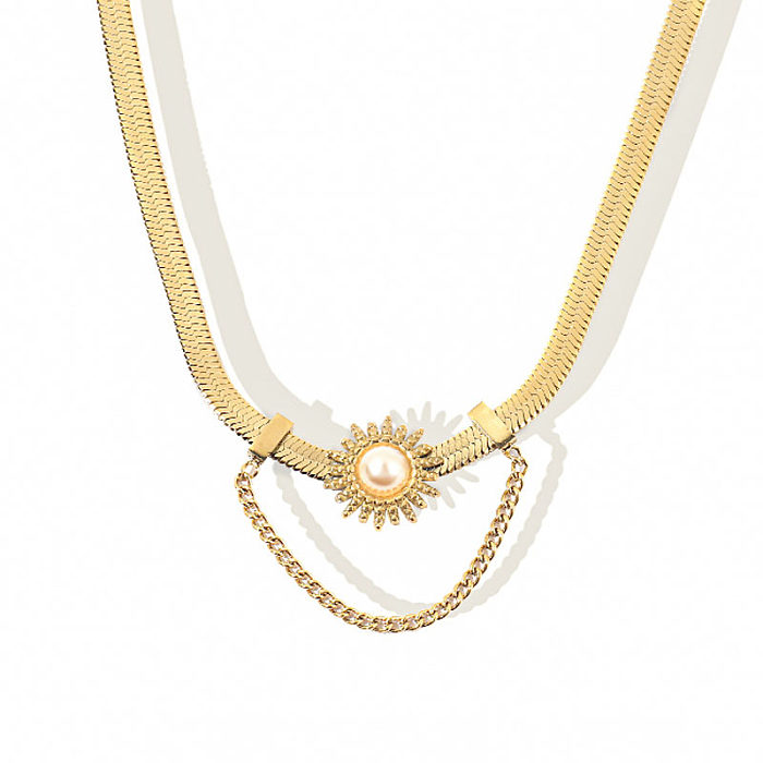 INS Style Simple Style Sun Stainless Steel Plating Chain Inlay Pearl Necklace
