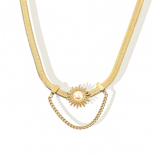 Collar de perlas con incrustaciones de cadena chapada en acero inoxidable estilo Simple estilo INS