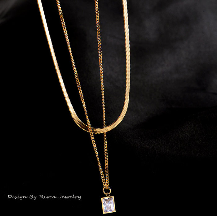 L67 francês retro colar para mulheres verão versátil dupla camada gêmeo senhora clavícula corrente design de moda aço inoxidável ouro