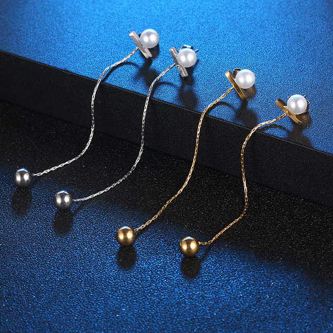 Pendientes colgantes de cadena de acero inoxidable geométricos de estilo simple de 1 pieza