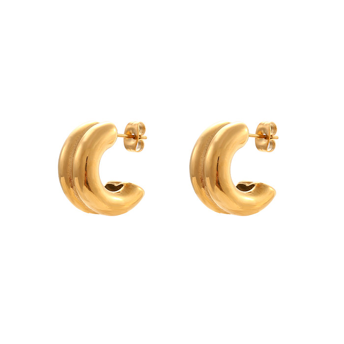 Fashion C Shape Stainless Steel  Plating Gold Plated Earrings 1 Pair