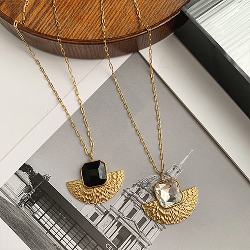 Collier pendentif géométrique en acier inoxydable, Streetwear, incrustation de pierres précieuses artificielles