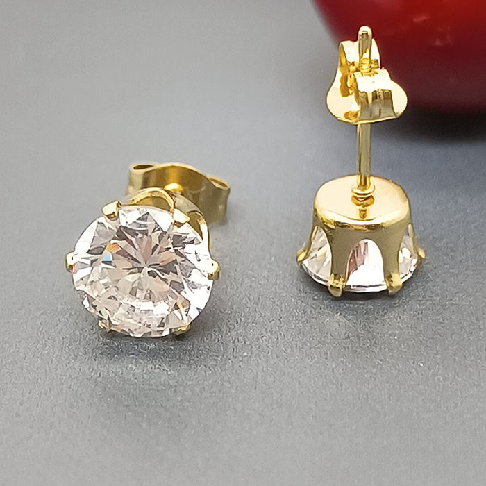 1 Pair Basic Geometric Stainless Steel Plating Zircon Ear Studs