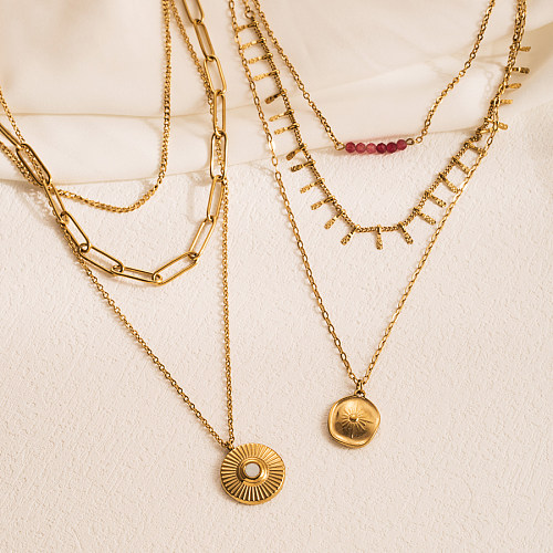 Collier rond rétro en acier inoxydable avec perles plaqué or, vente en gros