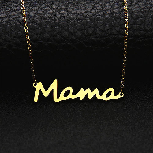 Collier de placage en acier inoxydable de couleur unie avec lettre MAMA à la mode