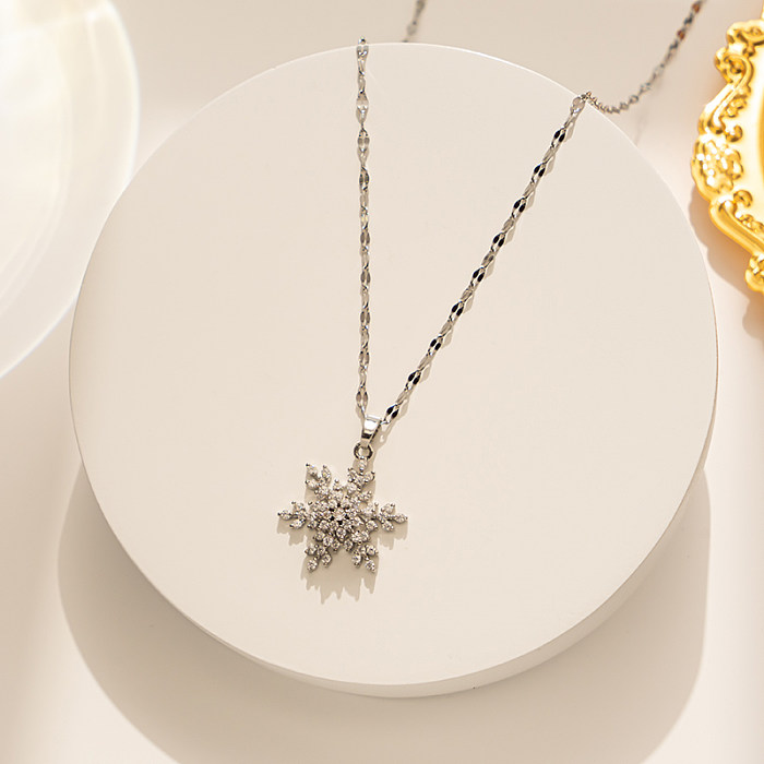 Simple Style Snowflake Stainless Steel  Plating Inlay Zircon 18K Gold Plated Pendant Necklace