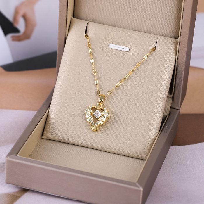 Sweet Heart Shape Stainless Steel Inlay Zircon Pendant Necklace 1 Piece