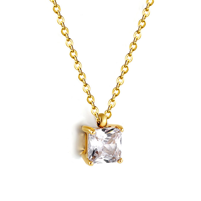 Collar con colgante chapado en oro con diamantes de imitación con incrustaciones de acero inoxidable cuadrado estilo IG