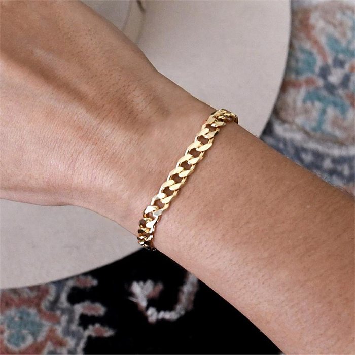 Pulseira de aço inoxidável banhada a ouro 14K com corrente retrô simples