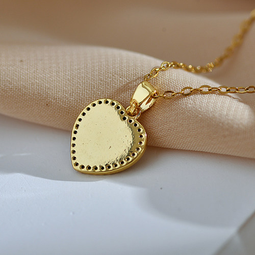 Casual Simple Style Heart Shape Stainless Steel Copper Plating Inlay Rhinestones Pendant Necklace