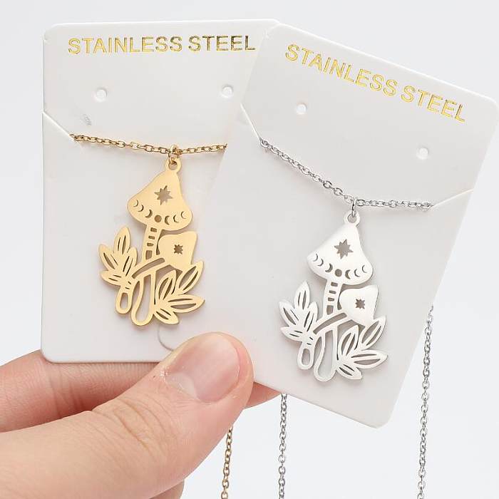 1 Piece Cute Mushroom Stainless Steel Plating Pendant Necklace
