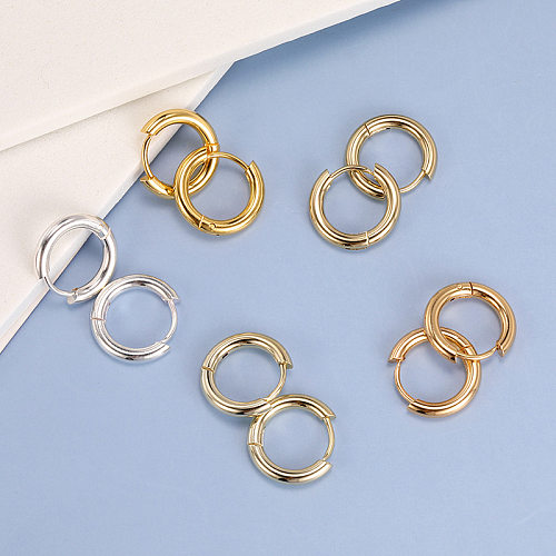 1 Pair Simple Style Round Stainless Steel Polishing Earrings
