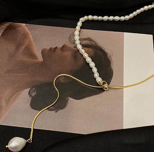 Minimalistische Süßwasserperlen-Stretch-Edelstahl-Halskette, einfache Halskette, neue Schlüsselbeinkette