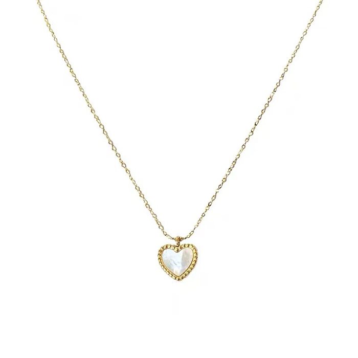 Fashion Heart Shape Stainless Steel  Plating Inlay Shell Pendant Necklace 1 Piece